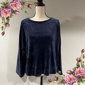 DKNY Womens Velour Navy Kimono-Sleeve Top